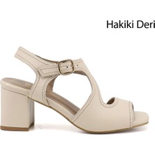 Gönderi(r) Kadın Bej  Kalın Topuklu Arkası Açık Hakiki Deri Sandalet