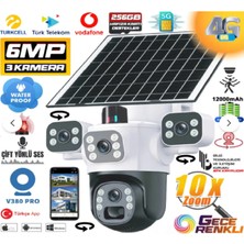 Midcom Aurora 3 Kameralı 6mp 4K 4g Sim Kart Girişli Güneş Panelli Solar 360 Ptz Akıllı Güvenlik Kamera