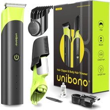 Unibono Elektrikli Vücut Bakım Seti Erkek Seti, Ayarlanabilir Kılavuz Tarak ve Dikey Kesme Başlığı ile Baş ve Vücut Tüyleri Için Vücut Tıraş Makinesi Suya Dayanıklı Islak-Kuru