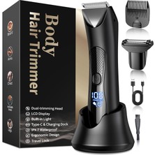 Kuaıvo Erkek Özel Bölge Tıraş Makinesi, 2'si 1 Arada Vücut Kılı Düzeltici Ipx7 Su Geçirmez, LED Işıklı/ayakta Şarj Istasyonu/tip-C Şarj Kablosu, Sakal, Göğüs ve Bacak Için Islak ve Kuru