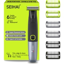 Erkekler Için Seıhaı Özel Tıraş Makinesi, Ipx6 Su Geçirmez Elektrikli Vücut Kılı Kesme Makinesi, 6 Tarak Aparatı, Usb-C Hızlı Şarj, LED Pil Göstergesi, Sessiz Çalışma