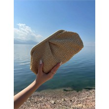 Hobilanka Açık Renk Hasır Burslu Portföy Clutch Çanta