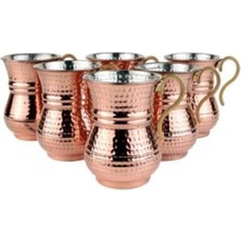 6'lı El Dövmesi Nostaljik Bakır Ayran Bardağı 6'lı El Dövmesi Bakır Bardak Seti