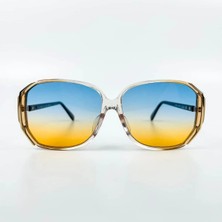 Old Space Vintage Vintage Güneş Gözlüğü – 80’ler Retro – Kahverengi Kemik Çerçeve, Mavi-Turuncu Degrade Cam