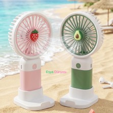 Eşya Dünyası Meyve Figürlü USB Şarjlı Taşınabilir Mini Fan - Standlı Telefon Tutuculu Masaüstü El Vantilatörü