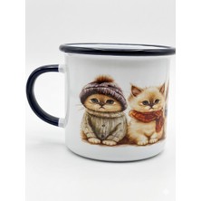 Kedi Baskılı Enamel Porselen Kupa Bardak