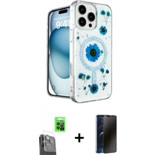 Marsilyan™- iPhone 16 Pro Kılıf Kozmos Doku - Siyah 3D Antistatik Hayalet Cam Ekran Koruyucu + Siyah Raze Metal Kamera Lens