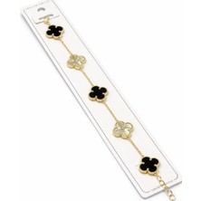 Akın Trend Van Cleef Model Siyah Yonca Detaylı Gold Renk Çelik Bileklik – Kararma Yapmaz, Zarif Tasarım