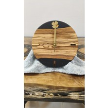 Simeranya Dekor Zeytin Ahşap & Siyah Epoksi Ahşap Epoksi Duvar Saati - 20 cm