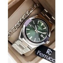 Erkek Kol Saati, Takvimli,yeşil Gümüş Çelik Kordon, Bileklik Hediyeli