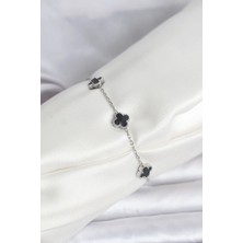 Uravas Store Çelik Gümüş Renk Siyah Baby Boy Yonca Bileklik