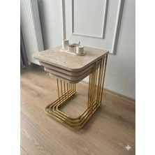 Eryalux Home 4'lü Tekerli Gold-Traverten Zigon Sehpa