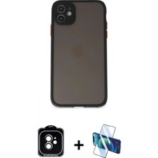 Marsilyan™- iPhone 11 Kılıf Ahenk Çizgi Serisi - Siyah 3D Antistatik Seramik Nano Ekran Koruyucu + Turuncu Pvd Metal Kamera Lens