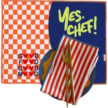 Ritmo Home Sloganlı, Yes Chef, Kareli, Damalı, Çizgili, Renkli, Kenar Biyeli Amerikan Servis 35X45 cm (1 Adet)