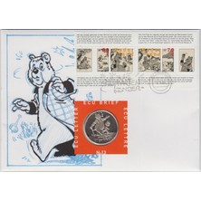Banknoting Hollanda 1 Ecu 1996 Marten Toonder Çizgifilm. Pullu Ilk Gün Zarfında Bilgi Kartıyla. Çil.