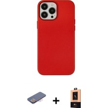 Marsilyan™- iPhone 13 Pro Max Kılıf Çekirdek Çizgi - Şeffaf Maxco Cam Ekran Koruyucu + Pembe Renkli Kamera Lens Koruma Cam