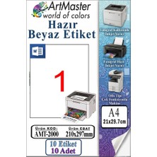 ArtMaster A4 Hazır Beyaz Etiket 210X297 mm 10 Sayfa 1 Paket Kendinden Yapışkanlı Fotokopi Lazer Inkjet Kağıdı Yazıcılar Ile Uyumlu