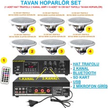 Ucuzcu Market Tavan Hoparlör Seti(1 Adet Hat Trafolu 2 Kanal Amfi + 6 Adet 16 cm Hat Tafolu Tavan Hoparlör