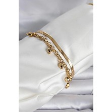 Uravas Store Çelik Gold Renk Dorika Italyan Zincirli Model Kadın Bileklik