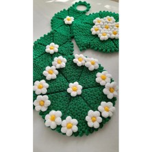 Hobilanka El Örgüsü Yeşil Papatya Tarlası Günlük Çeyizlik Uzun Yuvarlak Kese 3'lü Banyo Lif Seti