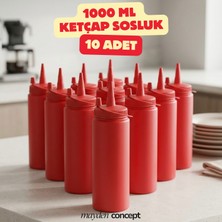 Mayden Concept 1000 ml Kapaklı Fişek Sosluk 10 Adet - Profesyonel Mutfak Sos Şişesi - Sıkılabilir Sos Şişesi