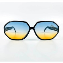 Old Space Vintage Vintage Güneş Gözlüğü – 70’ler Retro – Siyah Kemik Çerçeve, Mavi-Turuncu Degrade Cam