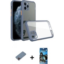 Marsilyan™- iPhone 11 Pro Kılıf Nova Asil Özel Seri - Siyah 34D Izgaralı Cam + Pembe Shine Kamera Lens Koruma Cam