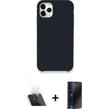 Marsilyan™- iPhone 11 Pro Kılıf Zirve Modern Özel Seri - Siyah 3D Antistatik Hayalet Cam Ekran Koruyucu + Şeffaf Kamera Lens Koruma Cam