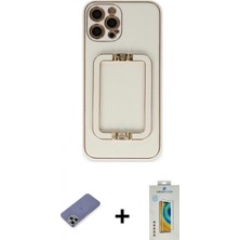 Marsilyan™- iPhone 12 Pro Kılıf Kozmos Minimal Prime - Siyah Polymer Nano Ekran Koruyucu + Gold Metal Kamera Lens Koruma Cam