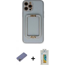 Marsilyan™- iPhone 12 Pro Kılıf Kozmos Minimal Prime - Siyah Polymer Nano Ekran Koruyucu + Gold Metal Kamera Lens Koruma Cam