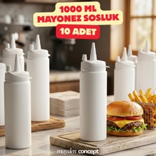 Mayden Concept 1000 ml Kapaklı Fişek Sosluk 10 Adet - Profesyonel Mutfak Sos Şişesi - Sıkılabilir Sos Şişesi