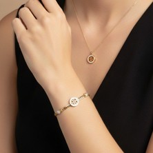 Lorivelle 14K Altın Kaplama Paslanmaz Çelik Italyan Ezme (Herringbone) Yassı Balıksırtı Zincir Bileklik