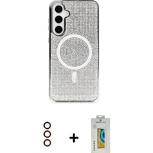 Marsilyan™- Galaxy S23 Kılıf Eksen Çizgi - Şeffaf Polymer Nano Ekran Koruyucu + Kırmızı Metal Kamera Lens