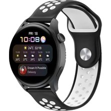 TKÇ Mey Ithalat®  Watch 20MM Spor Delikli Kordon - Siyah-Beyaz