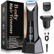 Kuaıvo Tıraş Makinesi Adam, 2'si 1 Arada Vücut Tıraş Makinesi Ipx7 Tarak/led Işıklı Su Geçirmez Vücut Tüyü Kesme Makinesi, Islak ve Kuru