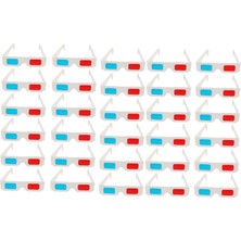 Nuobesty 30'lu Tek Kullanımlık 3D Karton Gözlük Paketi 3D Filmler Için Anaglyph Kırmızı Mavi Lensli Beyaz Video Dergiler Doğum Günü Elektronik Aksesuarları