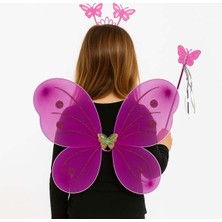 Fuşya Kız Seti – 50 cm Kanadı, Taç Asa