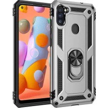 Galaxy A11 Kılıf Sofya Yüzüklü Silikon Kapak - Gümüş