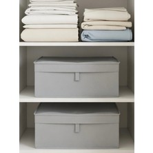 Venita Home 2 Adet Baza Boy Kapaklı Kutu Hurç ( Çamaşır-Saklama-Düzenleme Vb. ) Dolap İçi Düzenleyici, Kutu 50x40x19