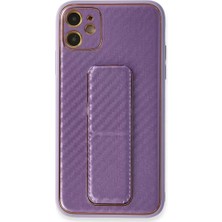 Iphone 12 Kılıf Coco Karbon Standlı Kapak - Mor