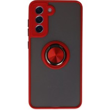 TKÇ Mey Ithalat®  Samsung Galaxy S21 Fe Kılıf Montreal Yüzüklü Silikon Kapak - Kırmızı