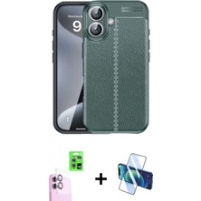 Marsilyan™- iPhone 16 Plus Kılıf Doruk Klasik Özel Seri - Siyah 3D Antistatik Seramik Nano Ekran Koruyucu + Pembe Raze Metal Kamera Lens