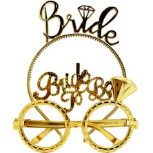Bride Yazılı Taç Bride To Yazılı Gözlük Seti Altın Renk