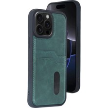 Iphone 15 Kılıf Sara Kartvizitli Deri Kılıf - Koyu Yeşil