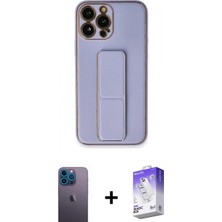 Marsilyan™- iPhone 13 Pro Max Kılıf Akış Doku - Siyah Bilvis 5in1 3D Magic Cam Ekran Koruyucu + Mavi Neon Fosforlu Kamera Lens