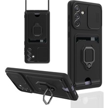 Galaxy A04S Kılıf Zuma Kartvizitli Yüzüklü Silikon - Siyah