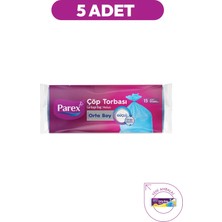 Parex Güçlü Çöp Torbası Orta Boy 15'li 55 x 60 cm 5 Paket