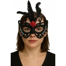 Siyah Renk Siyah Süet Kaplama Tüylü Figür Parti Maskesi 24X18 cm