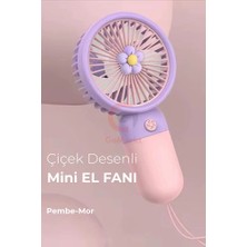 Şarjlı Mini El ve Masa Fanı Çiçek Desenli Mini El Pervanesi Soğutu El Fanı