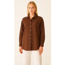 Thiff Gymwear Kadın Oversize Basic Cepli Müslin Gömlek